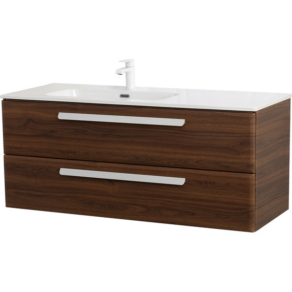 Тумба подвесная с раковиной Cezares ECO-CER-N-1200-2C-SO-NCS-P-L 120 см (раковина CZR-8095-120-L) орех шоколад софт фото 2