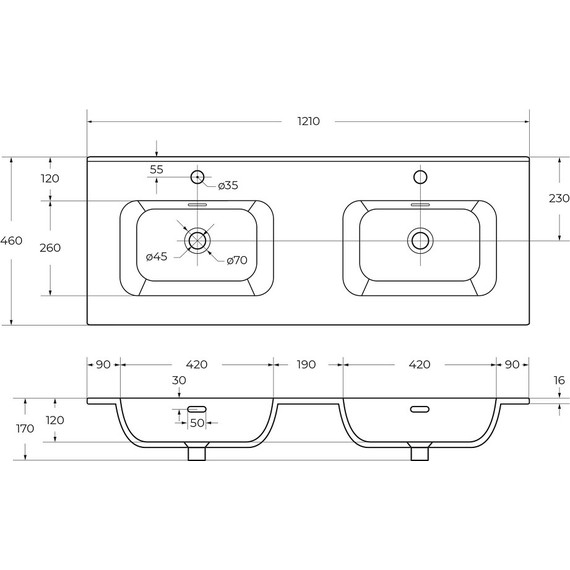 Тумба подвесная с раковиной Cezares ECO-CER-N-1200-4C-SO-2-SPF-P 120 см (раковина CZR-8095-120-2) sapfiro фото 17