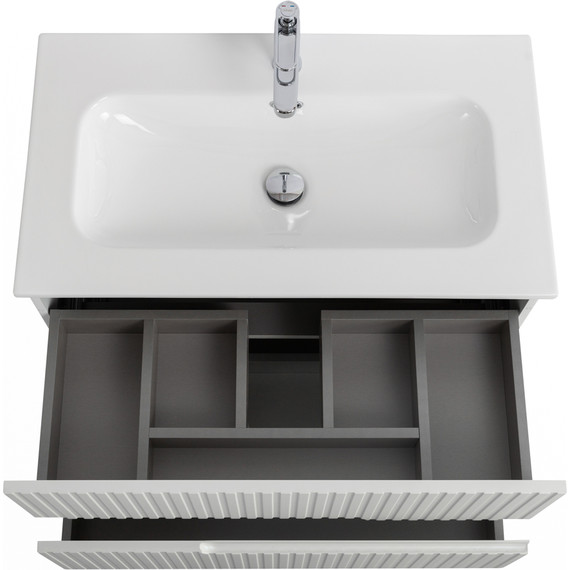 Тумба подвесная с раковиной Cezares DUET-N-800-2C-SO-BL 80 см (раковина CZR-8073-80) bianco lucido фото 4
