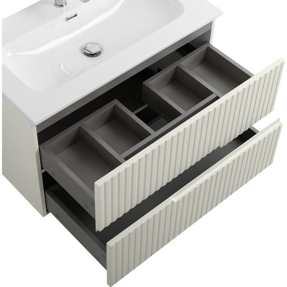 Тумба подвесная с раковиной Cezares DUET-N-800-2C-SO-AS-P 80 см (раковина CZR-8073-80) альпака брашированная фото 4