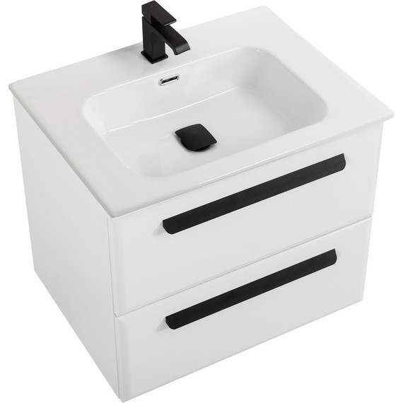 Тумба подвесная с раковиной Cezares ECO-CER-N-600-2C-SO-BL 60 см (раковина CZR-8095-60) bianco lucido фото 6