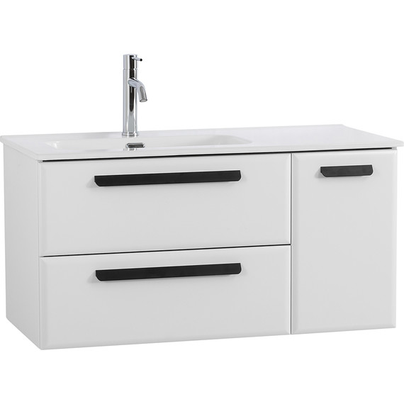 Тумба подвесная с раковиной Cezares ECO-CER-N-1000-2C-1A-SO-BL-L 100 см (раковина CZR-8095-100-L) bianco lucido фото 2