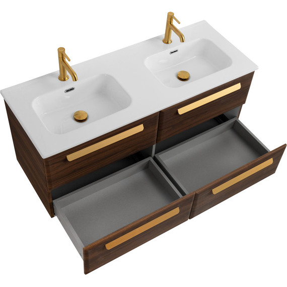 Тумба подвесная с раковиной Cezares ECO-CER-N-1200-4C-SO-2-NCS-P 120 см (раковина CZR-8095-120-2) орех шоколад софт фото 3