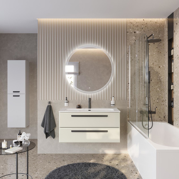 Тумба подвесная с раковиной Cezares ECO-CER-N-1000-2C-SO-AS-P 100 см (раковина CZR-8073-100) альпака брашированная фото 12