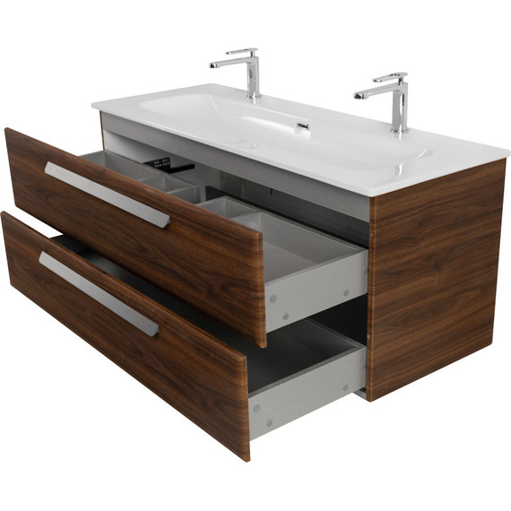 Тумба подвесная с раковиной Cezares ECO-CER-N-1200-2C-SO-NCS-P 120 см (раковина CZR-8073-120-1-2) орех шоколад софт фото 6