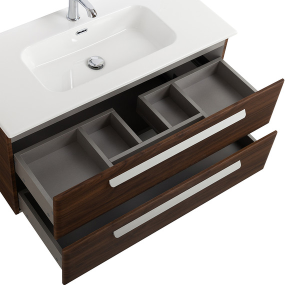 Тумба подвесная с раковиной Cezares ECO-CER-N-1000-2C-SO-NCS-P 100 см (раковина CZR-8095-100) орех шоколад софт фото 5