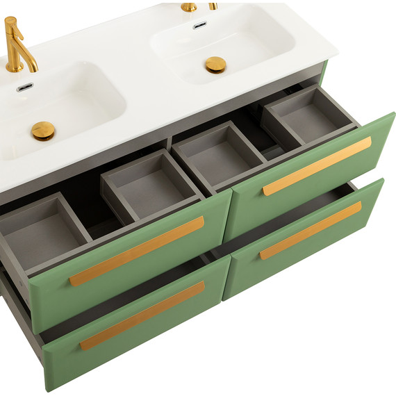 Тумба подвесная с раковиной Cezares ECO-CER-N-1200-4C-SO-2-PS-P 120 см (раковина CZR-8095-120-2) фисташковый софт фото 6