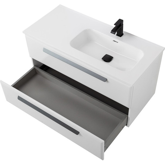 Тумба подвесная с раковиной Cezares ECO-CER-N-1000-2C-SO-BL-R 100 см (раковина CZR-8095-100-R) bianco lucido фото 3