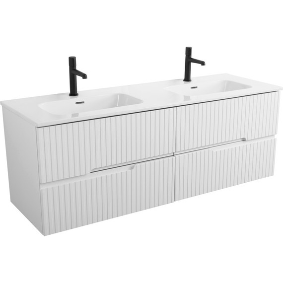 Тумба подвесная с раковиной Cezares DUET-N-1400-4C-SO-2-BL 140 см (раковина CZR-8095-140-2) bianco lucido - 2 Тумба подвесная с раковиной Cezares DUET-N-1400-4C-SO-2-BL 140 см (раковина CZR-8095-140-2) bianco lucido фото 2