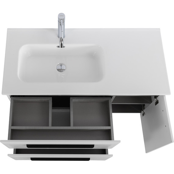 Тумба подвесная с раковиной Cezares ECO-CER-N-1000-2C-1A-SO-BL-L 100 см (раковина CZR-8095-100-L) bianco lucido фото 8