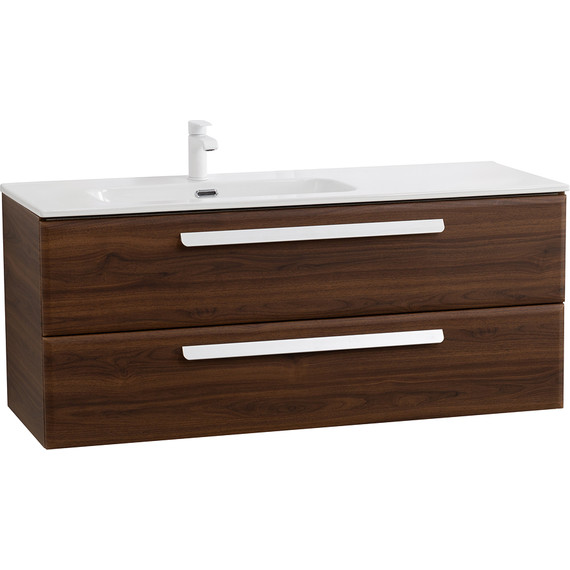 Тумба подвесная с раковиной Cezares ECO-CER-N-1200-2C-SO-NCS-P-L 120 см (раковина CZR-8095-120-L) орех шоколад софт фото 6