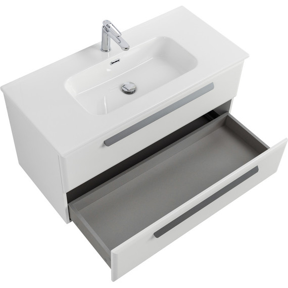 Тумба подвесная с раковиной Cezares ECO-CER-N-1000-2C-SO-BO 100 см (раковина CZR-8095-100) bianco opaco фото 3