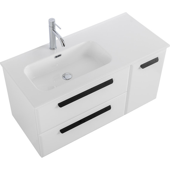 Тумба подвесная с раковиной Cezares ECO-CER-N-1000-2C-1A-SO-BL-L 100 см (раковина CZR-8095-100-L) bianco lucido фото 4