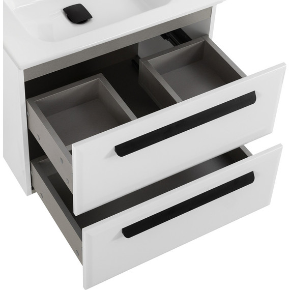 Тумба подвесная с раковиной Cezares ECO-CER-N-600-2C-SO-BL 60 см (раковина CZR-8095-60) bianco lucido фото 5