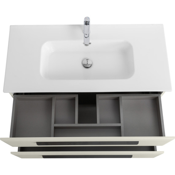 Тумба подвесная с раковиной Cezares ECO-CER-N-1000-2C-SO-AS-P 100 см (раковина CZR-8095-100) альпака брашированная фото 4