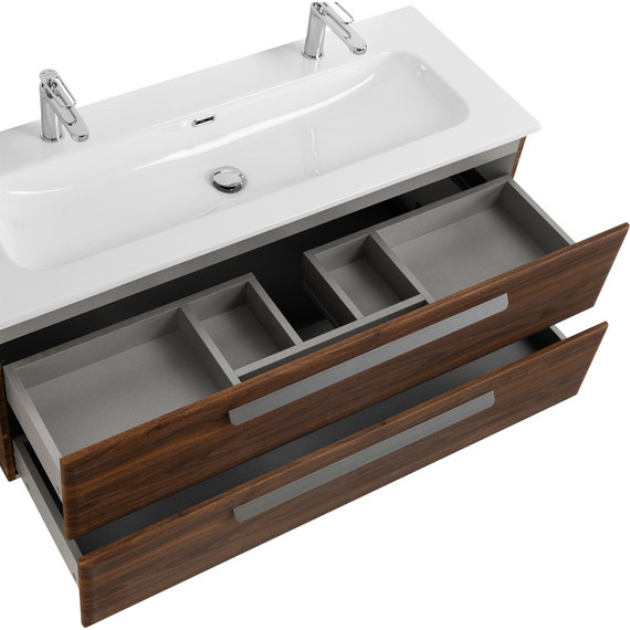 Тумба подвесная с раковиной Cezares ECO-CER-N-1200-2C-SO-NCS-P 120 см (раковина CZR-8073-120-1-2) орех шоколад софт фото 5