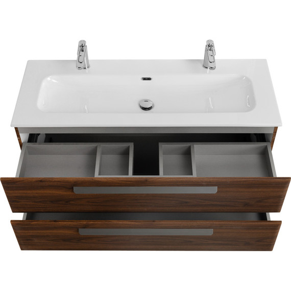 Тумба подвесная с раковиной Cezares ECO-CER-N-1200-2C-SO-NCS-P 120 см (раковина CZR-8073-120-1-2) орех шоколад софт фото 4