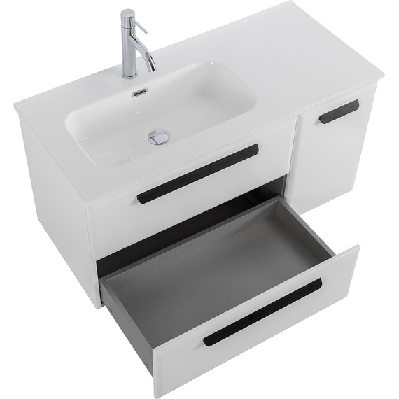 Тумба подвесная с раковиной Cezares ECO-CER-N-1000-2C-1A-SO-BL-L 100 см (раковина CZR-8095-100-L) bianco lucido фото 5