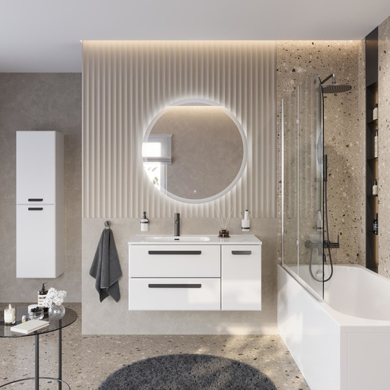 Тумба подвесная с раковиной Cezares ECO-CER-N-1000-2C-1A-SO-BL-L 100 см (раковина CZR-8095-100-L) bianco lucido фото 13