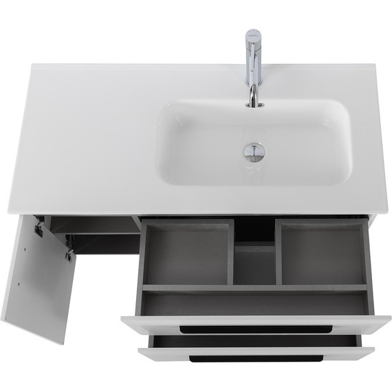 Тумба подвесная с раковиной Cezares ECO-CER-N-1000-2C-1A-SO-BL-R 100 см (раковина CZR-8095-100-R) bianco lucido фото 8