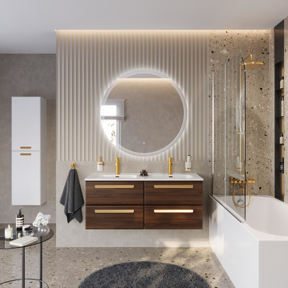 Тумба подвесная с раковиной Cezares ECO-CER-N-1200-4C-SO-2-NCS-P 120 см (раковина CZR-8095-120-2) орех шоколад софт фото 10