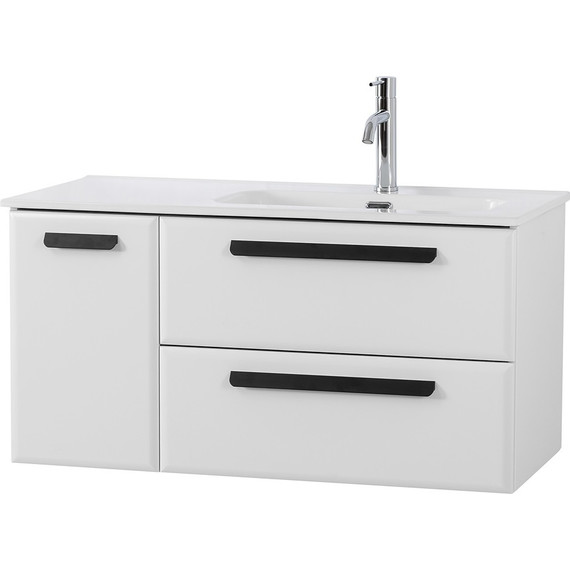 Тумба подвесная с раковиной Cezares ECO-CER-N-1000-2C-1A-SO-BL-R 100 см (раковина CZR-8095-100-R) bianco lucido фото 2