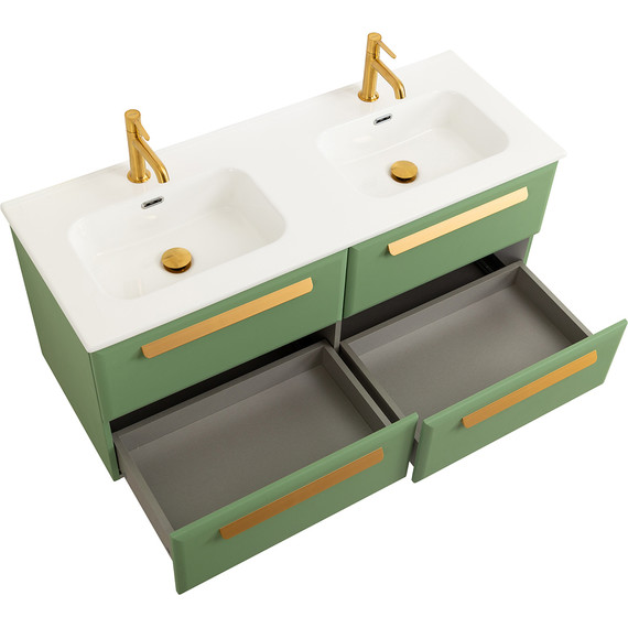 Тумба подвесная с раковиной Cezares ECO-CER-N-1200-4C-SO-2-PS-P 120 см (раковина CZR-8073-120-2) фисташковый софт фото 3