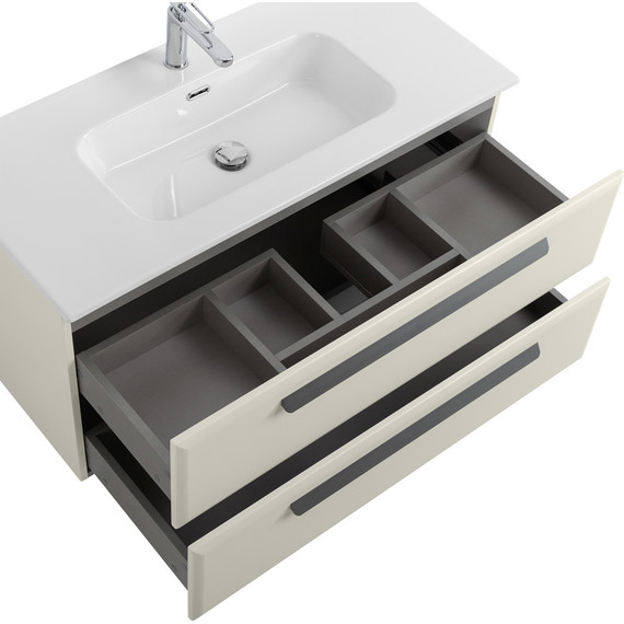 Тумба подвесная с раковиной Cezares ECO-CER-N-1000-2C-SO-AS-P 100 см (раковина CZR-8095-100) альпака брашированная фото 5