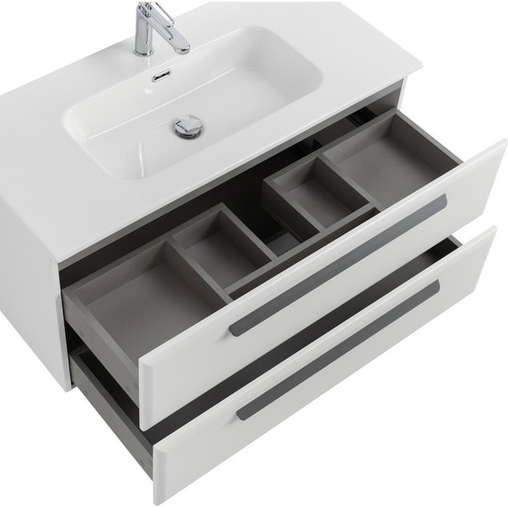 Тумба подвесная с раковиной Cezares ECO-CER-N-1000-2C-SO-BO 100 см (раковина CZR-8095-100) bianco opaco фото 5