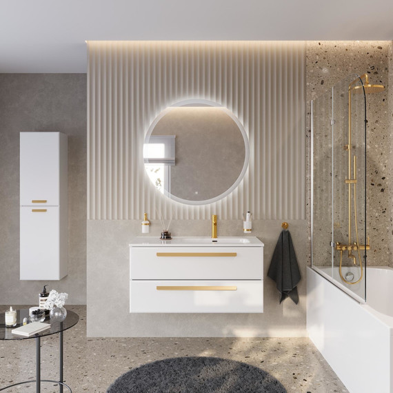 Тумба подвесная с раковиной Cezares ECO-CER-N-1000-2C-SO-BL-R 100 см (раковина CZR-8095-100-R) bianco lucido фото 11