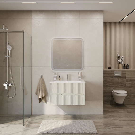 Тумба подвесная с раковиной Cezares DUET-N-800-2C-SO-AS-P 80 см (раковина CZR-8073-80) альпака брашированная фото 6