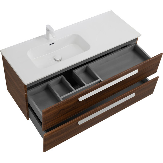 Тумба подвесная с раковиной Cezares ECO-CER-N-1200-2C-SO-NCS-P-L 120 см (раковина CZR-8095-120-L) орех шоколад софт фото 5