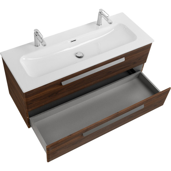 Тумба подвесная с раковиной Cezares ECO-CER-N-1200-2C-SO-NCS-P 120 см (раковина CZR-8073-120-1-2) орех шоколад софт фото 3