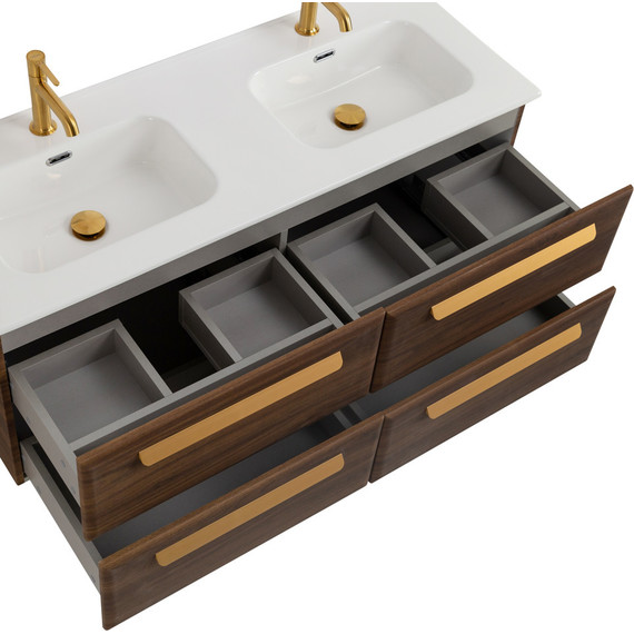 Тумба подвесная с раковиной Cezares ECO-CER-N-1200-4C-SO-2-NCS-P 120 см (раковина CZR-8095-120-2) орех шоколад софт фото 5