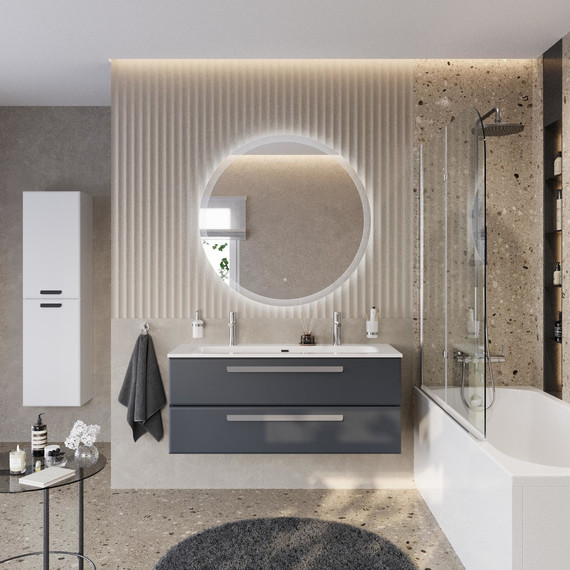 Тумба подвесная с раковиной Cezares ECO-CER-N-1200-2C-SO-GR-P 120 см (раковина CZR-8073-120-1-2) grafito фото 9