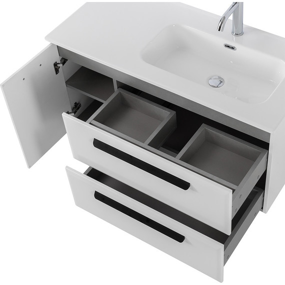 Тумба подвесная с раковиной Cezares ECO-CER-N-1000-2C-1A-SO-BL-R 100 см (раковина CZR-8095-100-R) bianco lucido фото 7