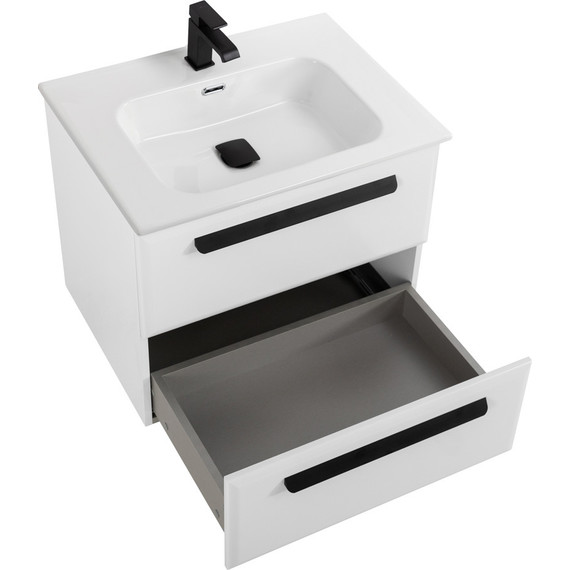 Тумба подвесная с раковиной Cezares ECO-CER-N-600-2C-SO-BL 60 см (раковина CZR-8095-60) bianco lucido фото 3