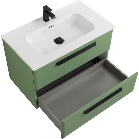 Тумба подвесная с раковиной Cezares ECO-CER-N-800-2C-SO-PS-P 80 см (раковина CZR-8095-80) фисташковый софт фото 3