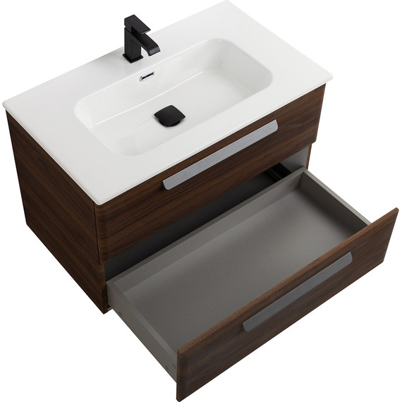 Тумба подвесная с раковиной Cezares ECO-CER-N-800-2C-SO-NCS-P 80 см (раковина CZR-8095-80) орех шоколад софт фото 3