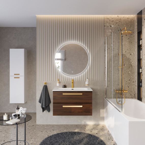 Тумба подвесная с раковиной Cezares ECO-CER-N-800-2C-SO-NCS-P 80 см (раковина CZR-8073-80) орех шоколад софт фото 11