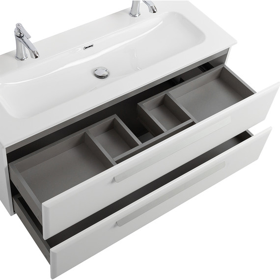 Тумба подвесная с раковиной Cezares ECO-CER-N-1200-2C-SO-BL 120 см (раковина CZR-8073-120-1-2) bianco lucido фото 5