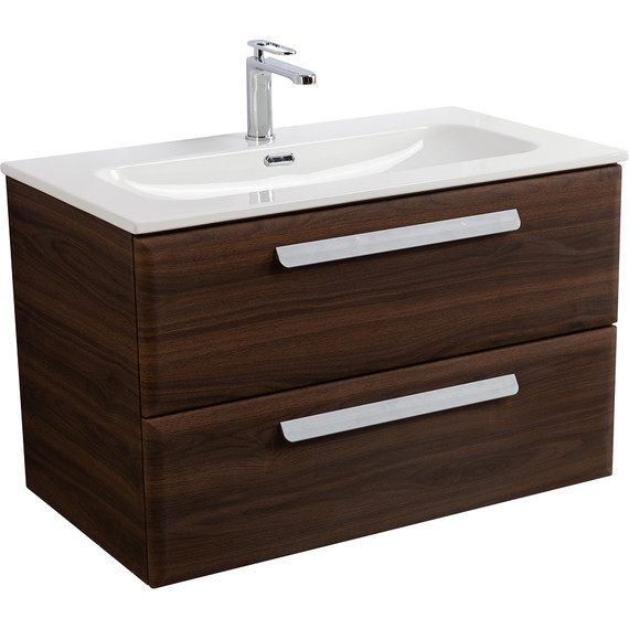 Тумба подвесная с раковиной Cezares ECO-CER-N-800-2C-SO-NCS-P 80 см (раковина CZR-8073-80) орех шоколад софт фото 5