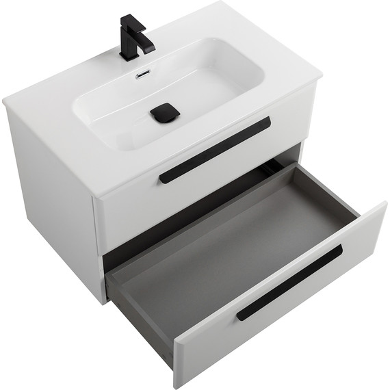 Тумба подвесная с раковиной Cezares ECO-CER-N-800-2C-SO-BL 80 см (раковина CZR-8095-80) bianco lucido фото 3