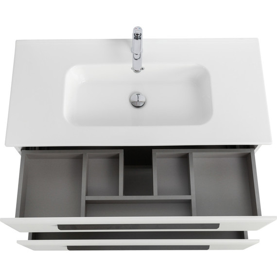 Тумба подвесная с раковиной Cezares ECO-CER-N-1000-2C-SO-BL 100 см (раковина CZR-8095-100) bianco lucido фото 4