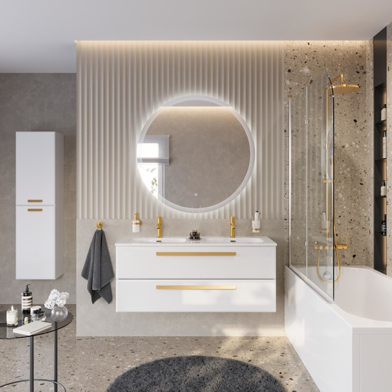 Тумба подвесная с раковиной Cezares ECO-CER-N-1200-2C-SO-BL 120 см (раковина CZR-8073-120-2) bianco lucido фото 4