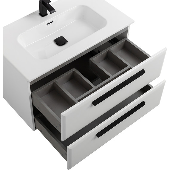 Тумба подвесная с раковиной Cezares ECO-CER-N-800-2C-SO-BL 80 см (раковина CZR-8095-80) bianco lucido фото 5