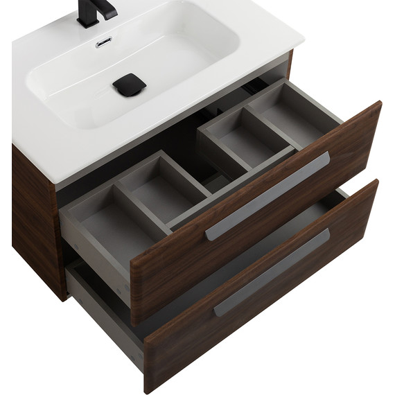 Тумба подвесная с раковиной Cezares ECO-CER-N-800-2C-SO-NCS-P 80 см (раковина CZR-8095-80) орех шоколад софт фото 5