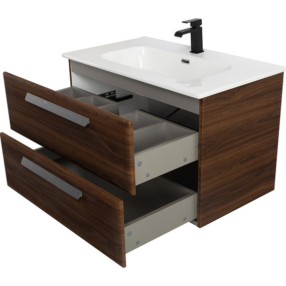 Тумба подвесная с раковиной Cezares ECO-CER-N-800-2C-SO-NCS-P 80 см (раковина CZR-8095-80) орех шоколад софт фото 6