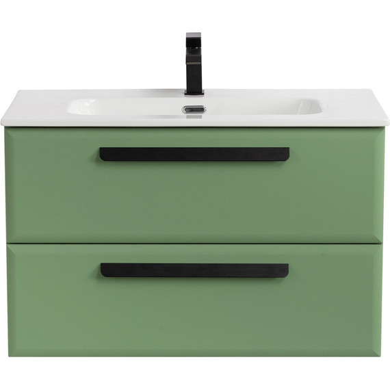 Тумба подвесная с раковиной Cezares ECO-CER-N-800-2C-SO-PS-P 80 см (раковина CZR-8095-80) фисташковый софт фото 