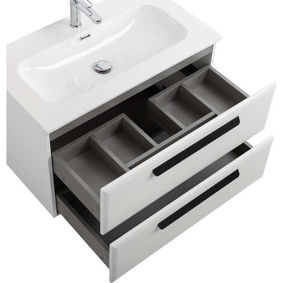 Тумба подвесная с раковиной Cezares ECO-CER-N-800-2C-SO-BL 80 см (раковина CZR-8073-80) bianco lucido фото 5